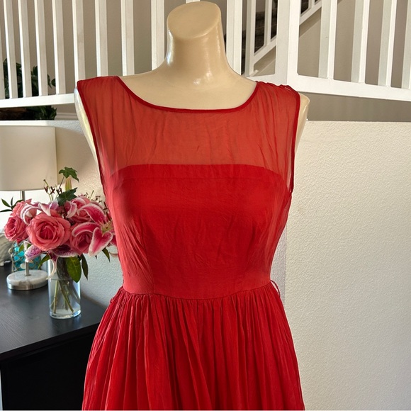 Anthropologie Tiny Caridad Ruffle Sleeveless Red Silk Dress Size 0 Party Holiday - Picture 4 of 12